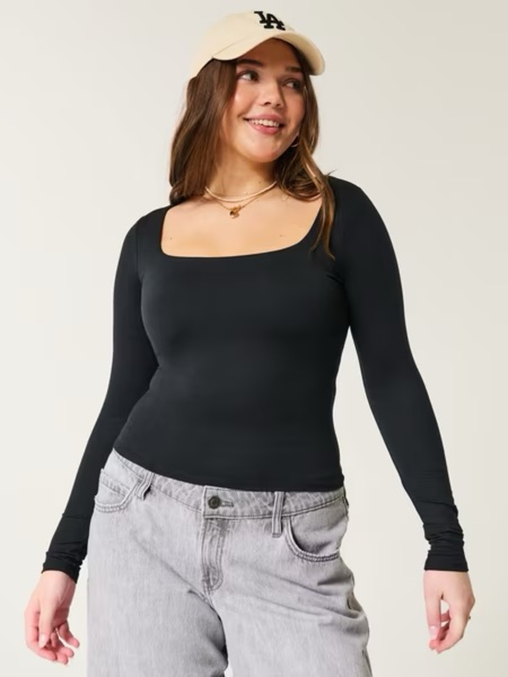 NWT Black Square-Neck Long-Sleeve Women's Top